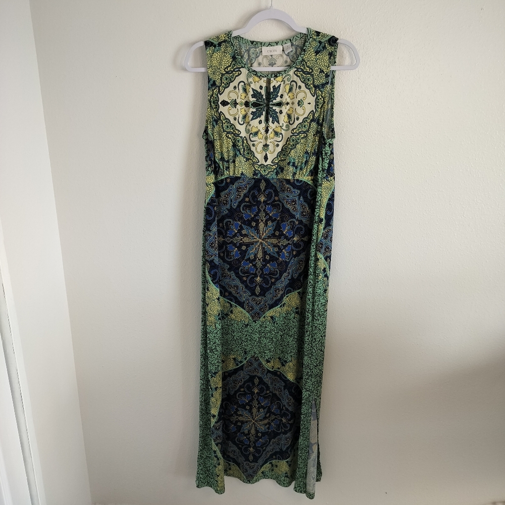 Chicos Mediterranean‎ Waves Maxi Dress Size 1 (US8) Boho Resort Chic Vacation